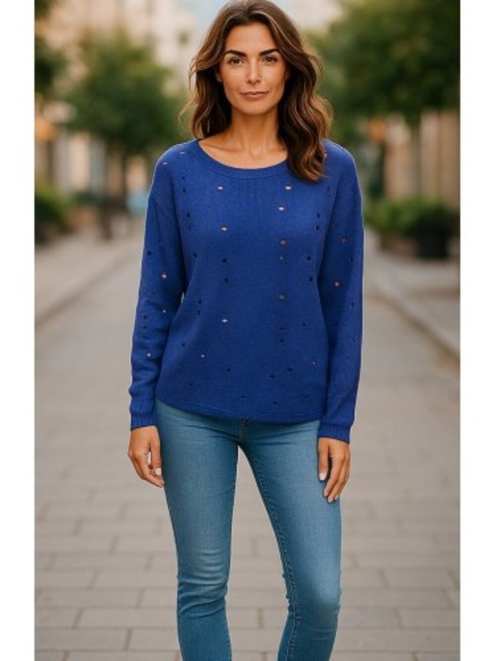 MARK Blue Peek A Boo Hearts Long Sleeve Sweater Ladies L Size 12-14